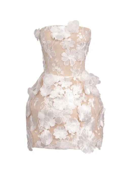 Zeina Strapless Flower Embroidered Mini Dress