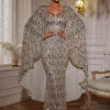 Zephyrus Draped Sleeve Sequin Maxi Dress