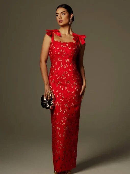 Zerrin Bow Floral Maxi Dress