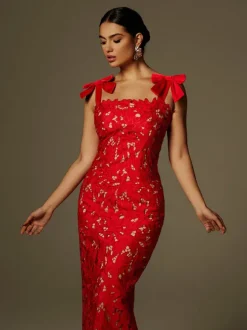 Zerrin Bow Floral Maxi Dress
