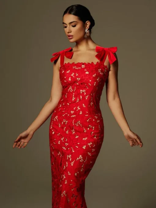 Zerrin Bow Floral Maxi Dress