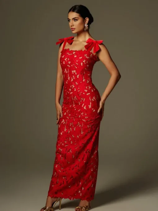 Zerrin Bow Floral Maxi Dress