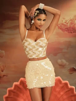 Zigmund Sequin Skirt In Champagne