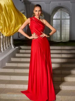 Zyxara One Shoulder Split Maxi Dress